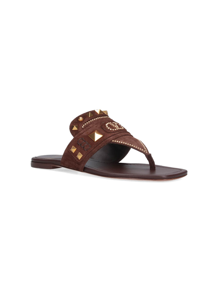 Valentino Garavani Sandals Brown Upper: Split Calf Leather