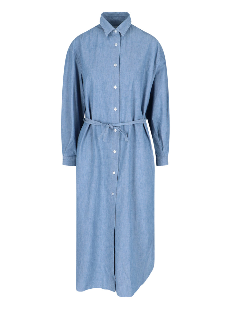 Finamore 100% Cotton shirt dress in blue