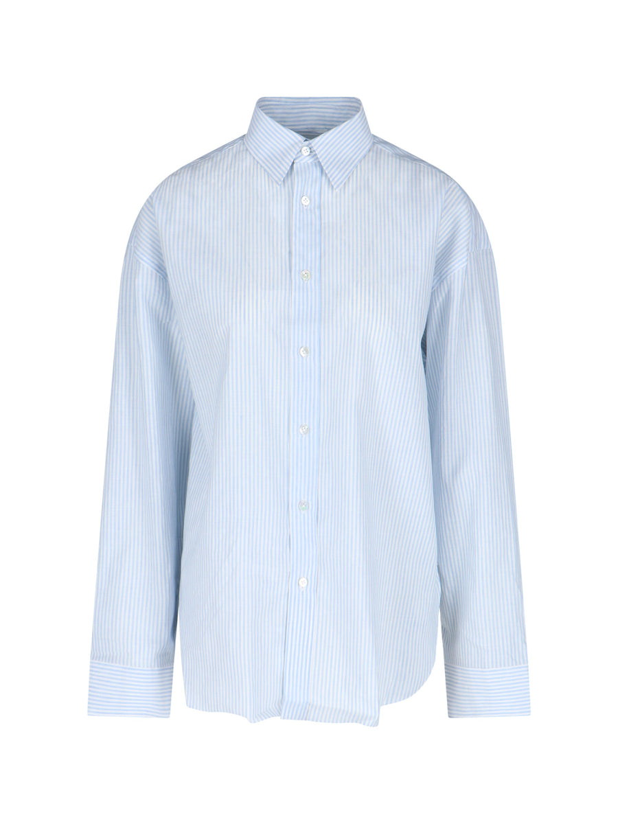 Finamore Orianapd 54% cotton 32% linen 14% silk shirt in blue