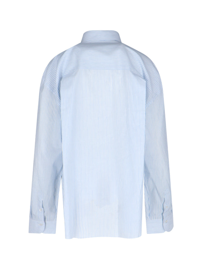 Finamore Shirts Blue Cotton Linen Silk
