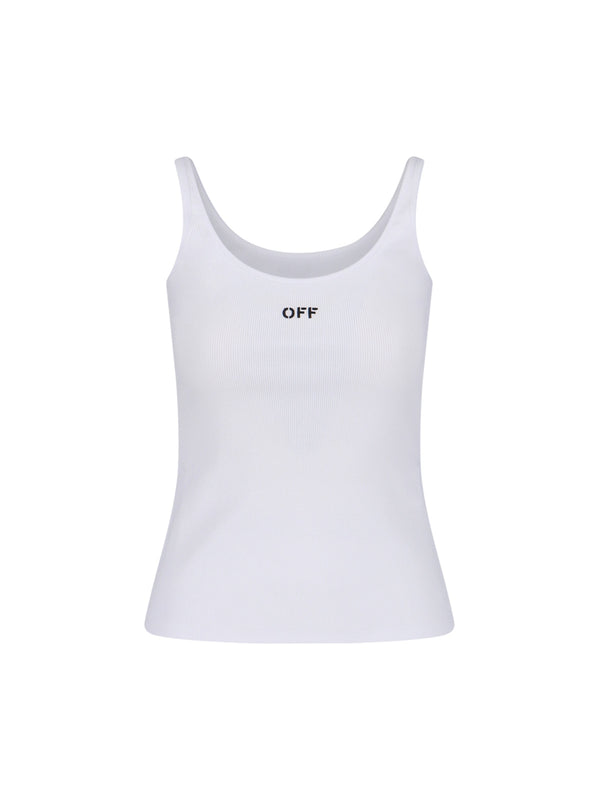 Off-White 98% cotton tank top in white