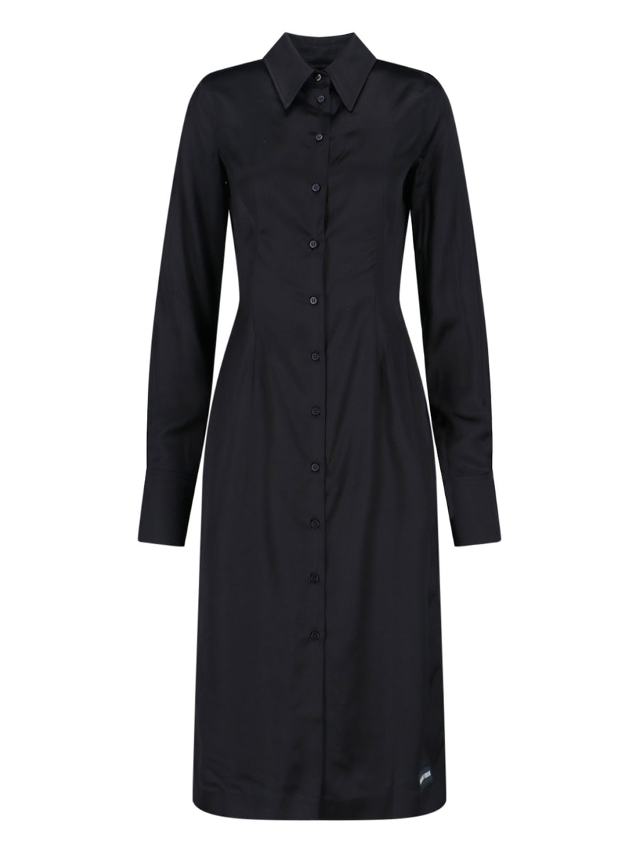 Marine Serre Cwov 100% viscose shirt dress in black