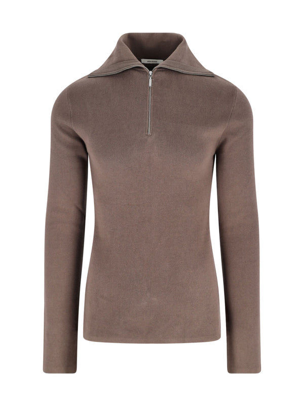 Entire Studios 100% Cotton half-zip sweater in brown