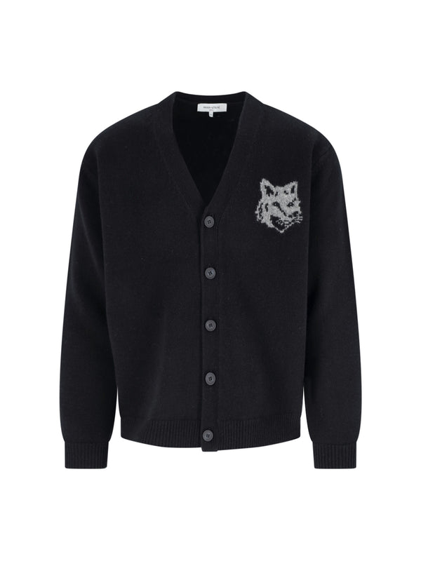 Maison Kitsune' 100% Merinos Extrafine Wool cardigan in black