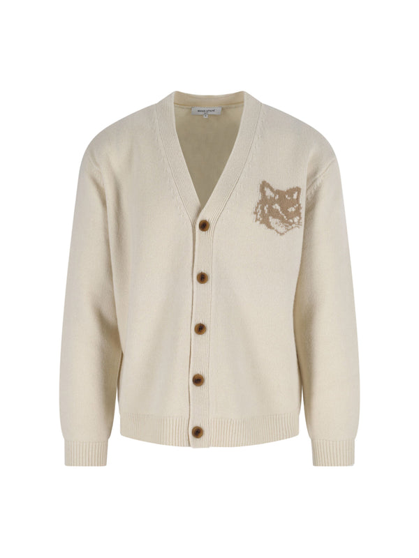 Maison Kitsune' 100% Merinos Extrafine Wool cardigan in white