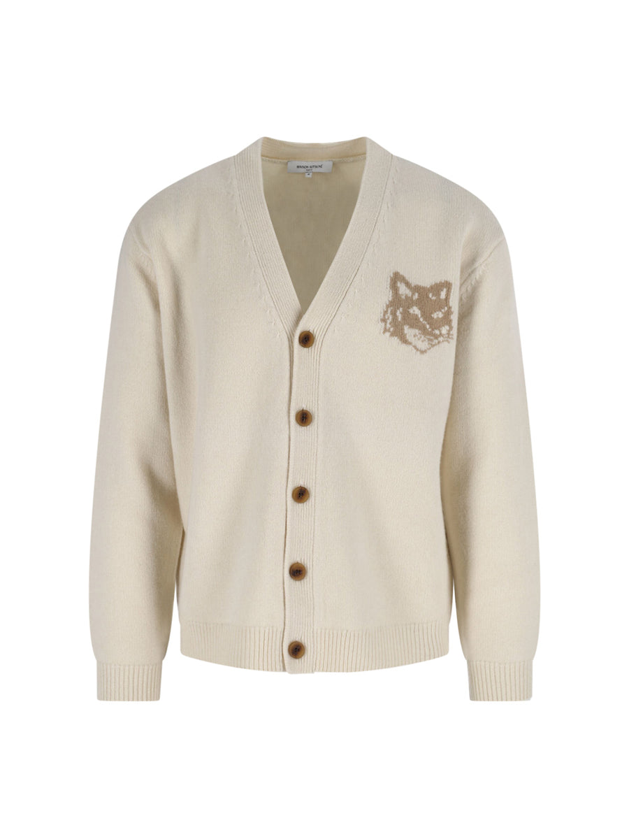 Maison Kitsune' 100% Merinos Extrafine Wool cardigan in white