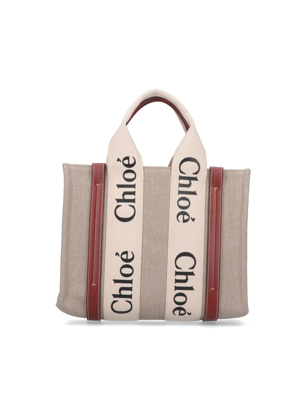 Chloè 100% Linen; Secondary Material: 100% Calf Leather; Lining: 68% Linen tote bag in gray
