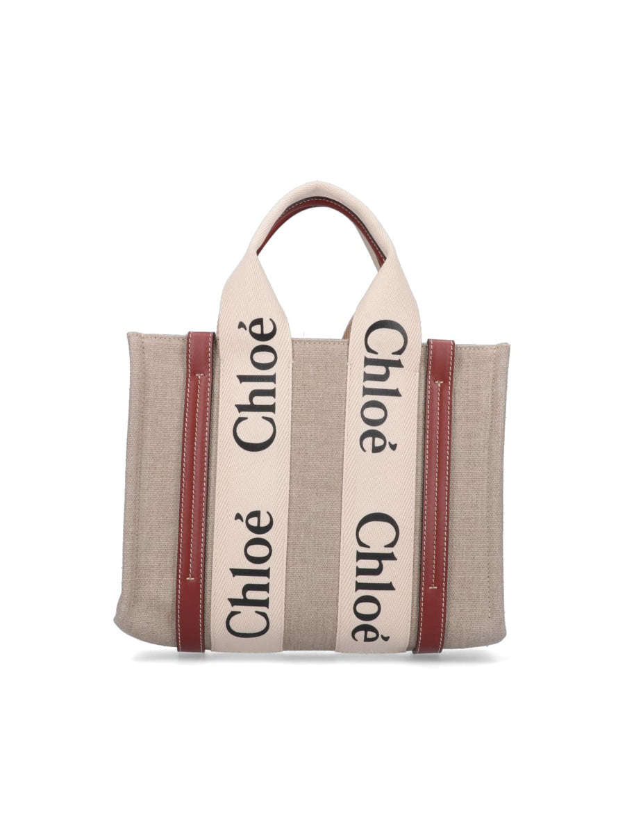 Chloè 100% Linen; Secondary Material: 100% Calf Leather; Lining: 68% Linen tote bag in gray
