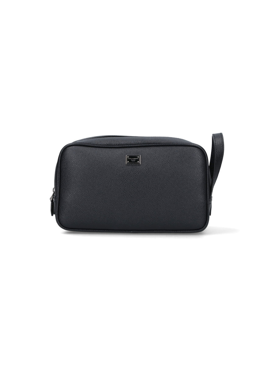 Dolce & Gabbana 100% Calf Leather wash bag in black