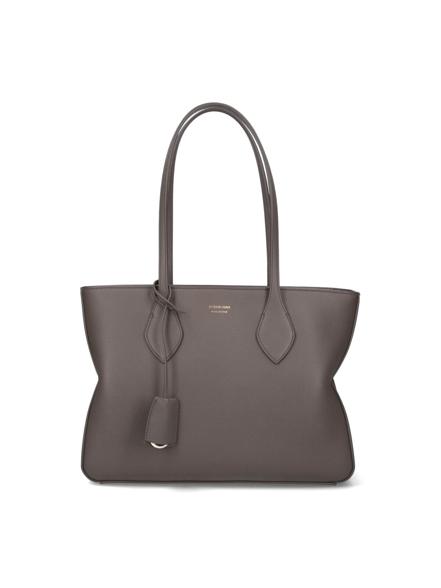 Ferragamo 100% Calf Leather tote bag in gray