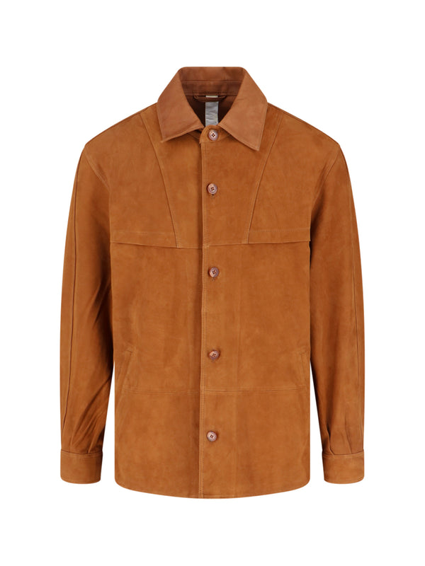 Sunflower 100% leather shirt-jacket in brown