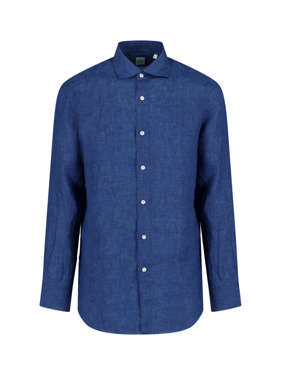 Finamore Gaeta 100% linen shirt in blue