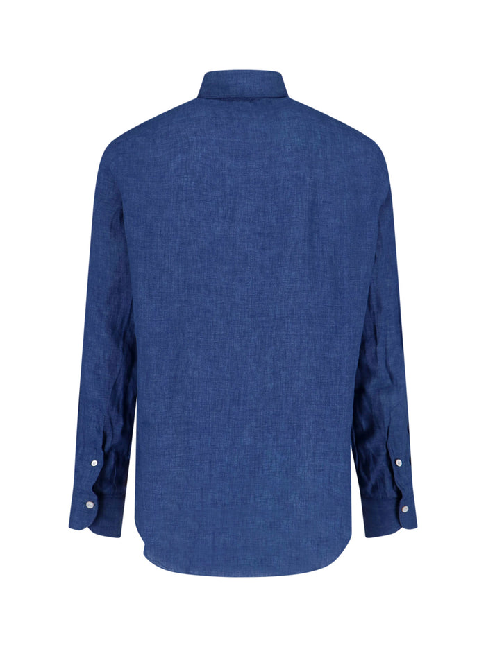 Finamore Shirts Blue Linen