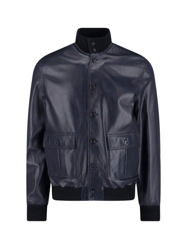 Valstar 100% leather jacket in navy