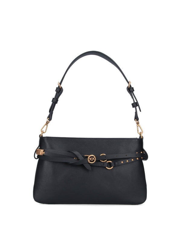 Pinko 100% leather shoulder bag in black