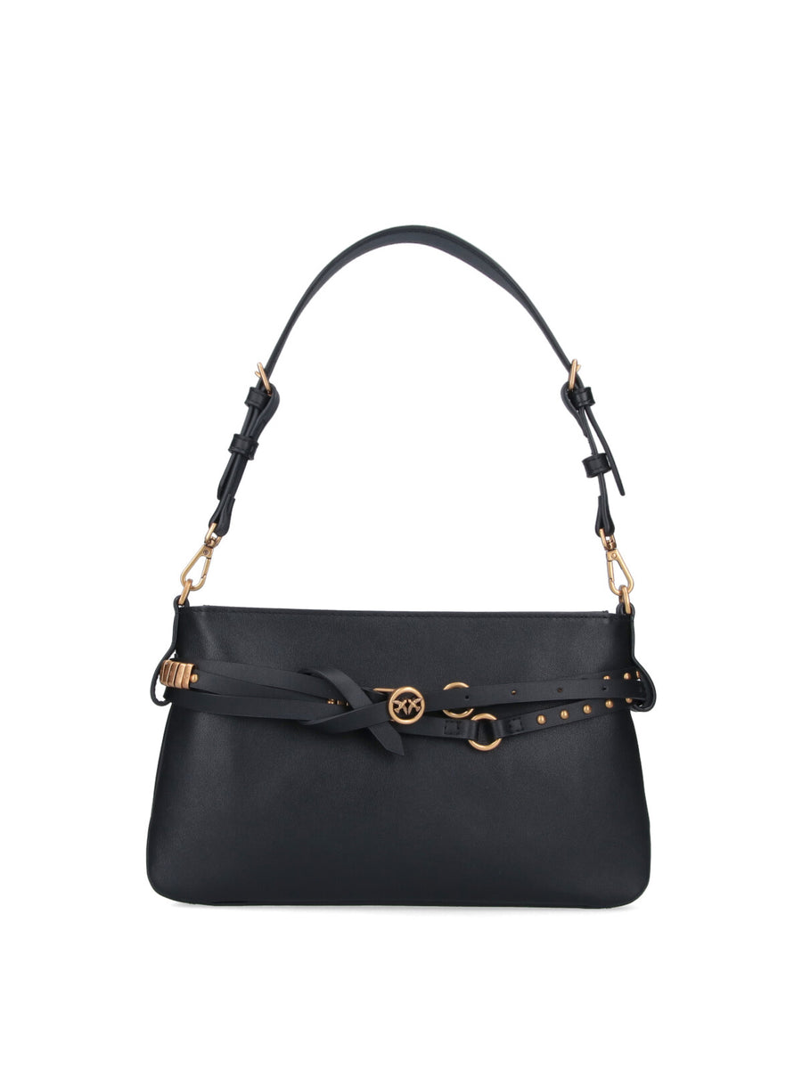 Pinko 100% leather shoulder bag in black