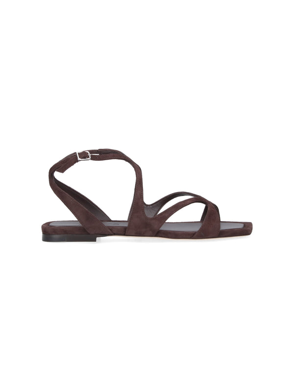 Jimmy Choo Flat Outer: 100% Goat Leather sandal in brown