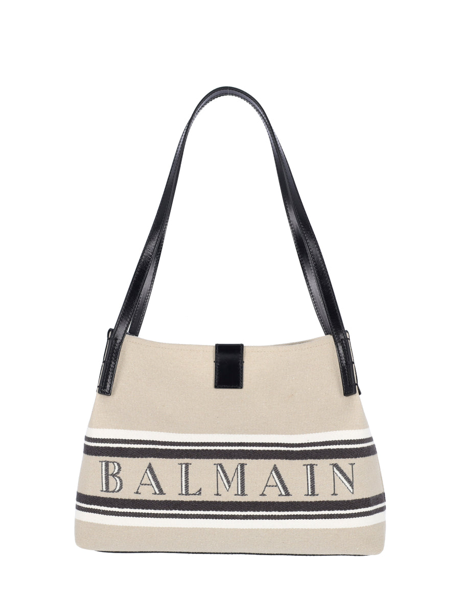 Balmain 84% Cotton shoulder bag in beige