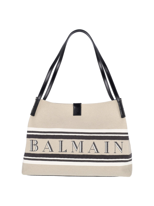 Balmain 84% Cotton shoulder bag in beige