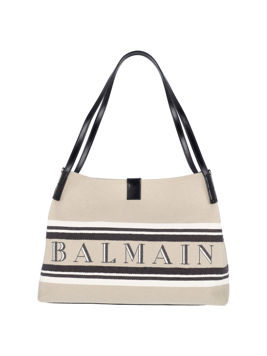 Balmain 84% Cotton shoulder bag in beige