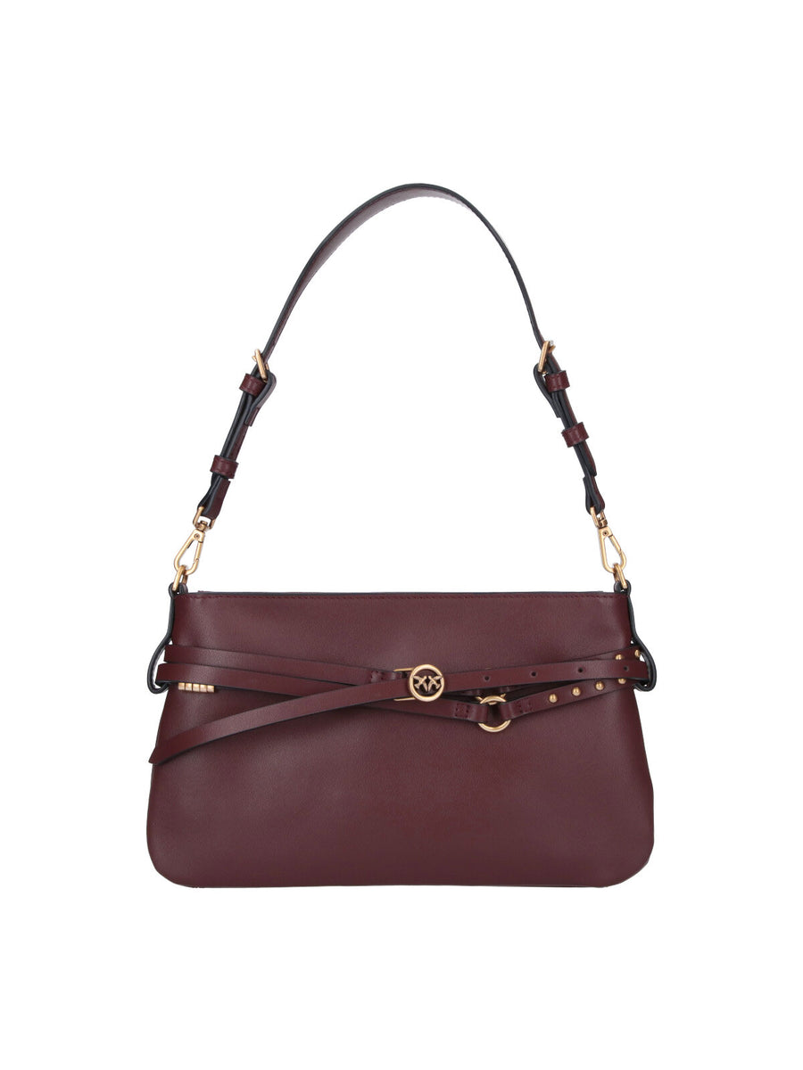 Pinko 100% leather shoulder bag in burgundy