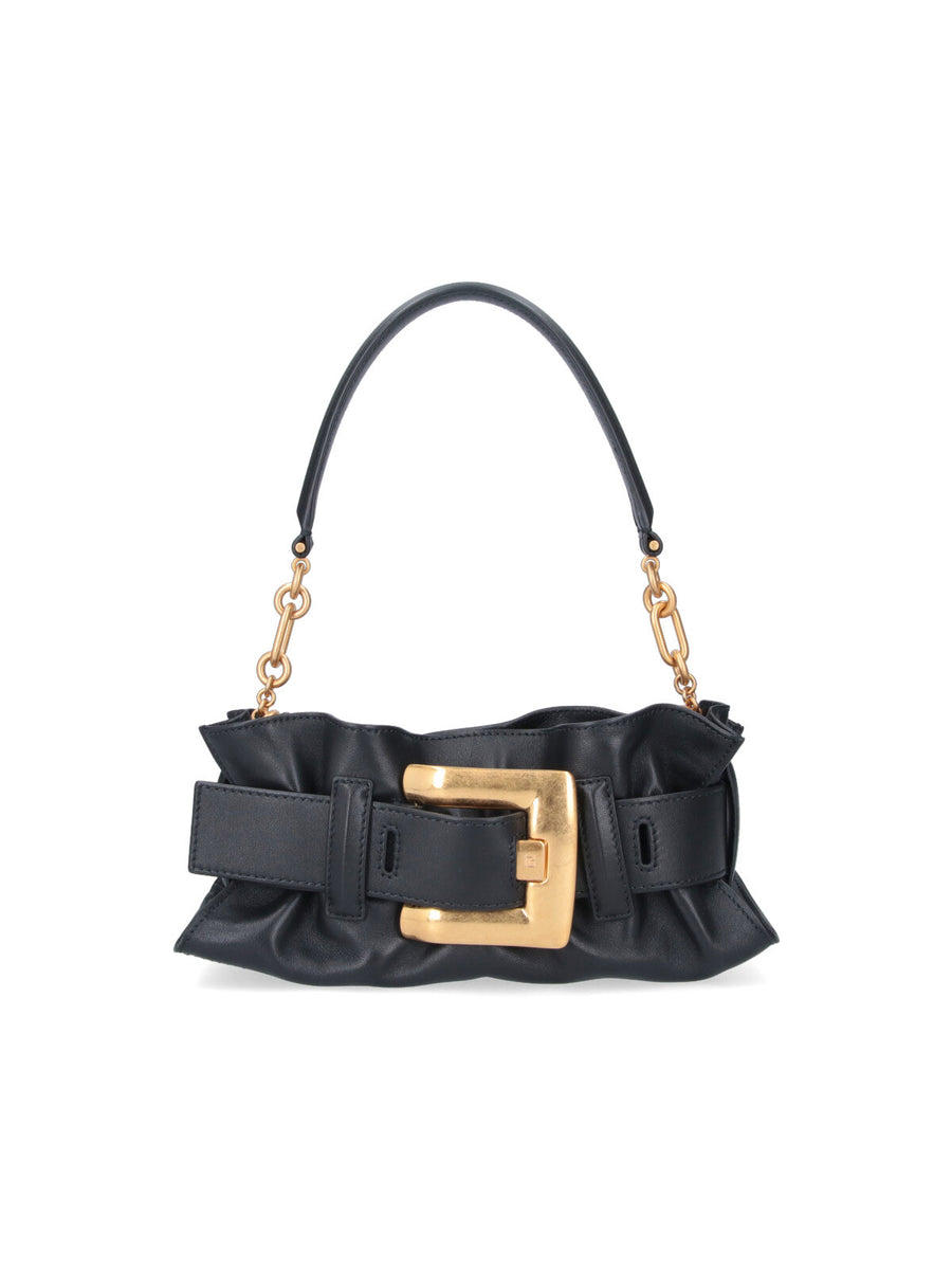 Balmain 100% calf leather shoulder bag in black