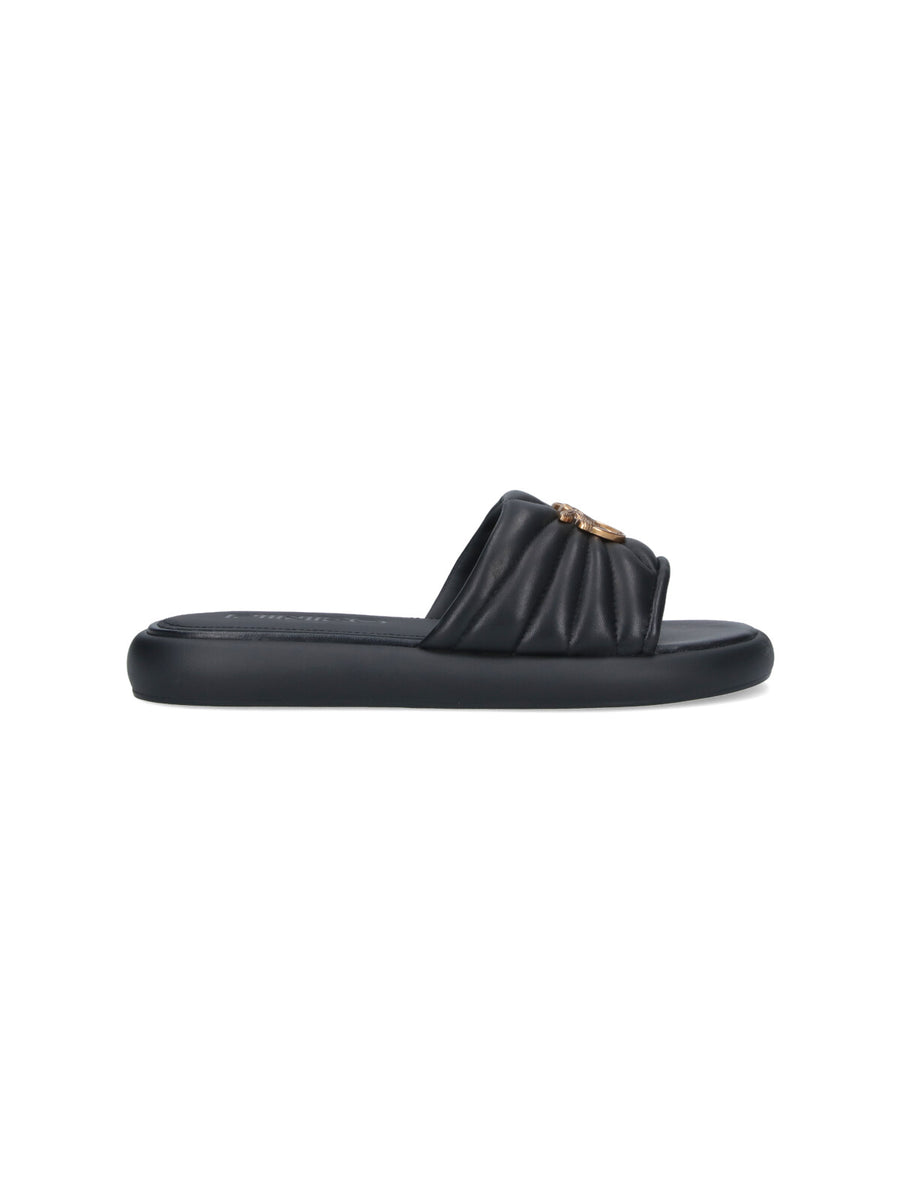 Pinko Upper: 100% Ovis Aries (sheepskin) slide sandal in black