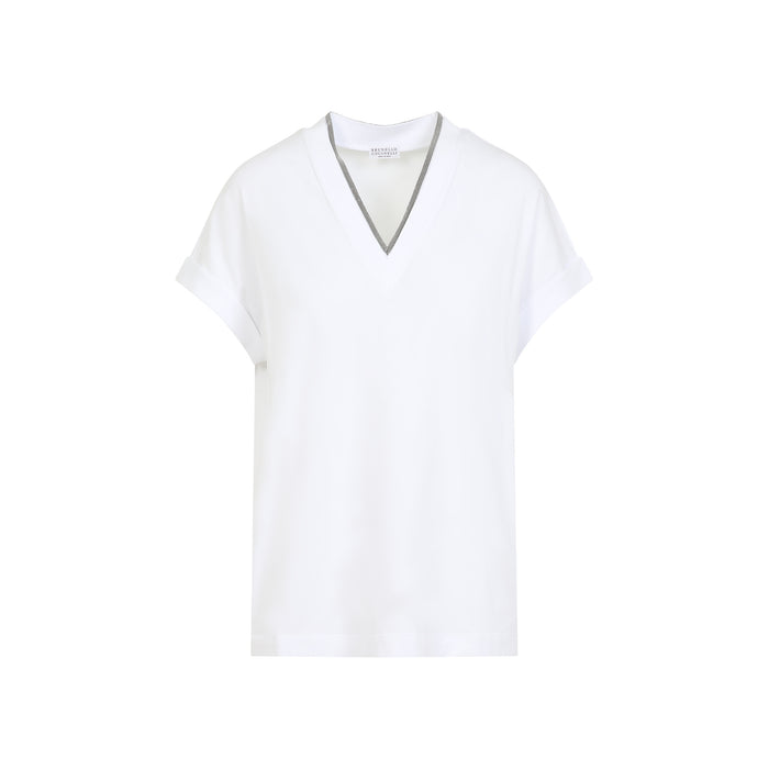 V-neck Monile T-shirt White Cotton Elastane Sweater