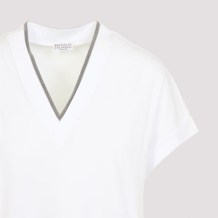 V-neck Monile T-shirt White Cotton Elastane Sweater