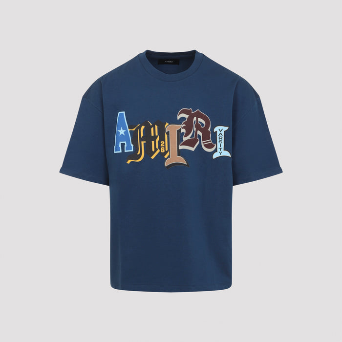 Varsity Patch Oversized Tee Blue Cotton Tshirt