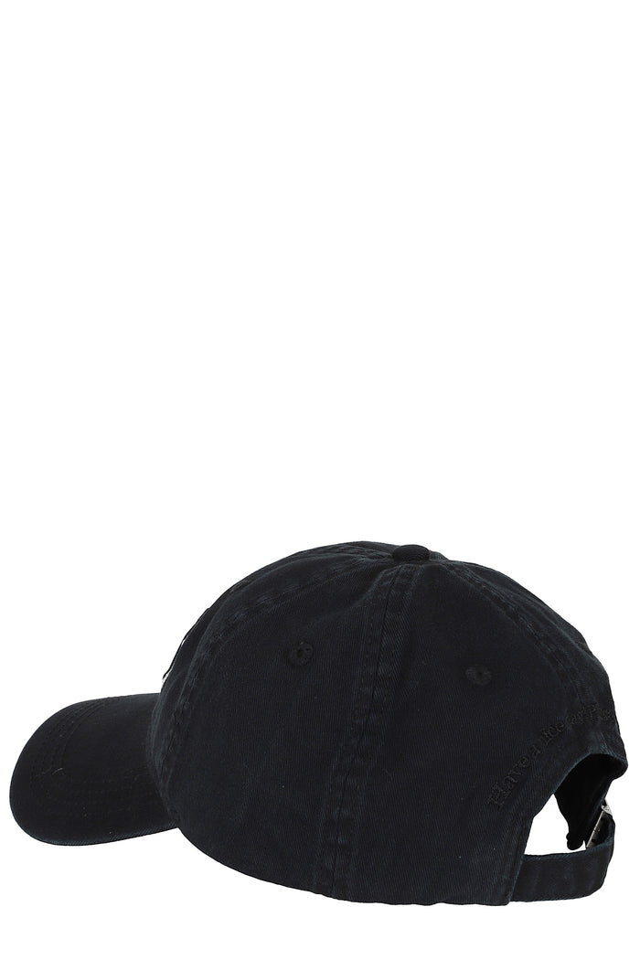 Washed Cotton Canvas Cap Emb Black Organic Cappello