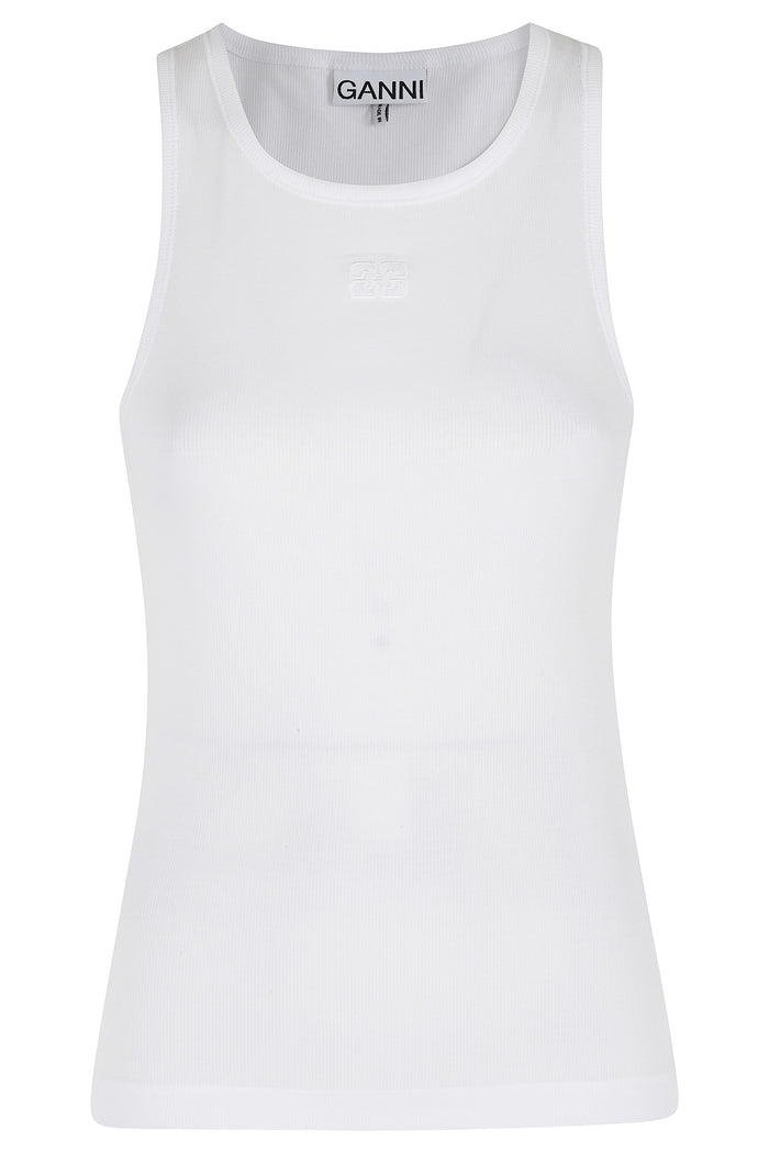 Rib Tank Top White Organic Cotton Elastane