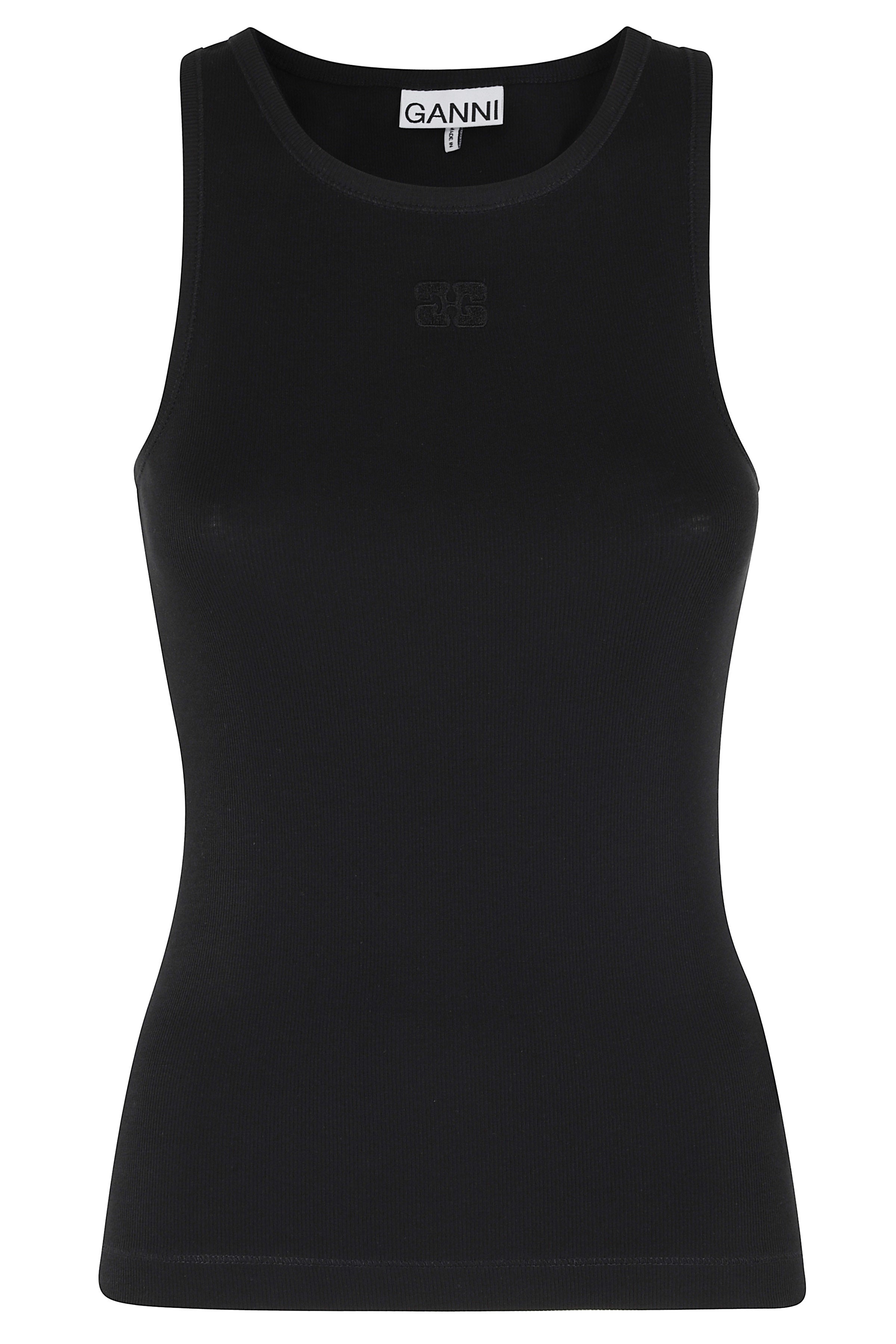 Rib Tank Top Black Organic Cotton Elastane
