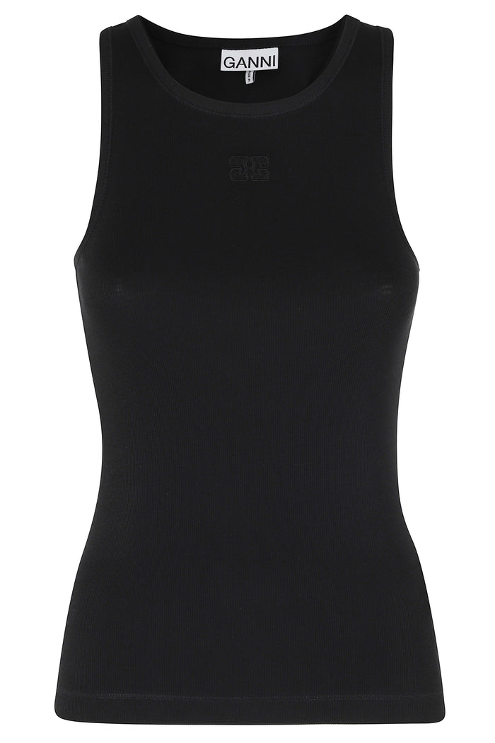 Rib Tank Top Black Organic Cotton Elastane
