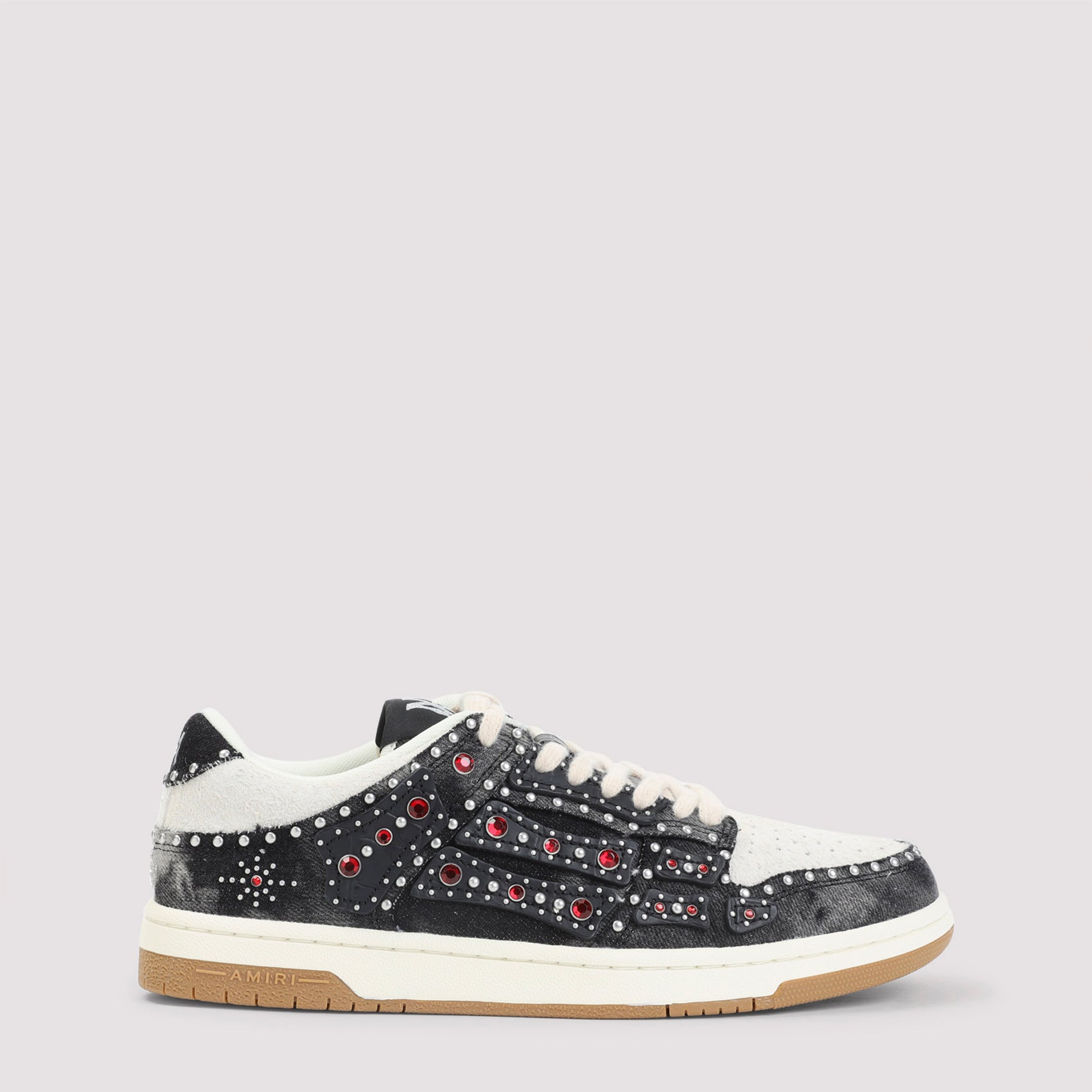 Studded Skeleton Top Low Sneakers Black Cotton Polyester Rubber Shoe