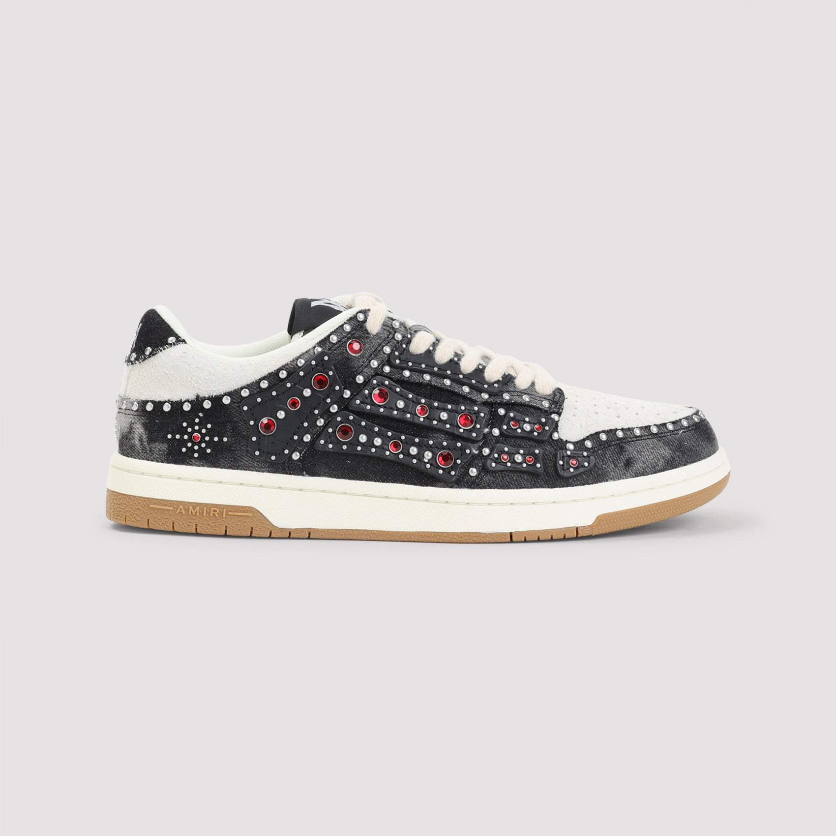 Studded Skeleton Top Low Sneakers Black Cotton Polyester Rubber Shoe