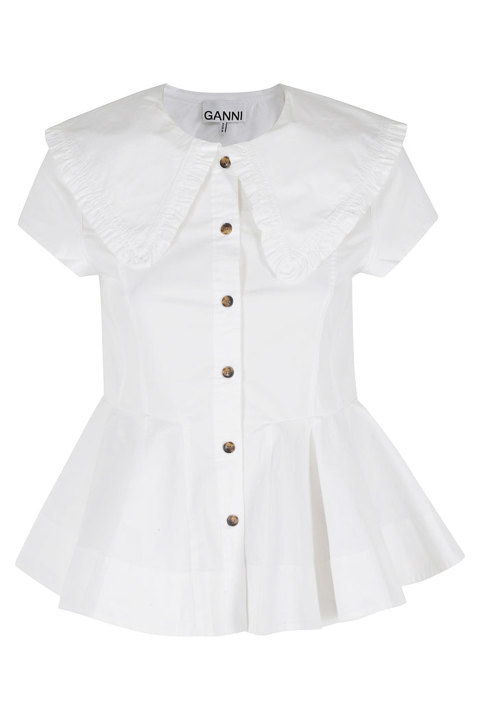 Stretch Cotton Peter Pan Collar Shirt White Cotone Biologico Camicia