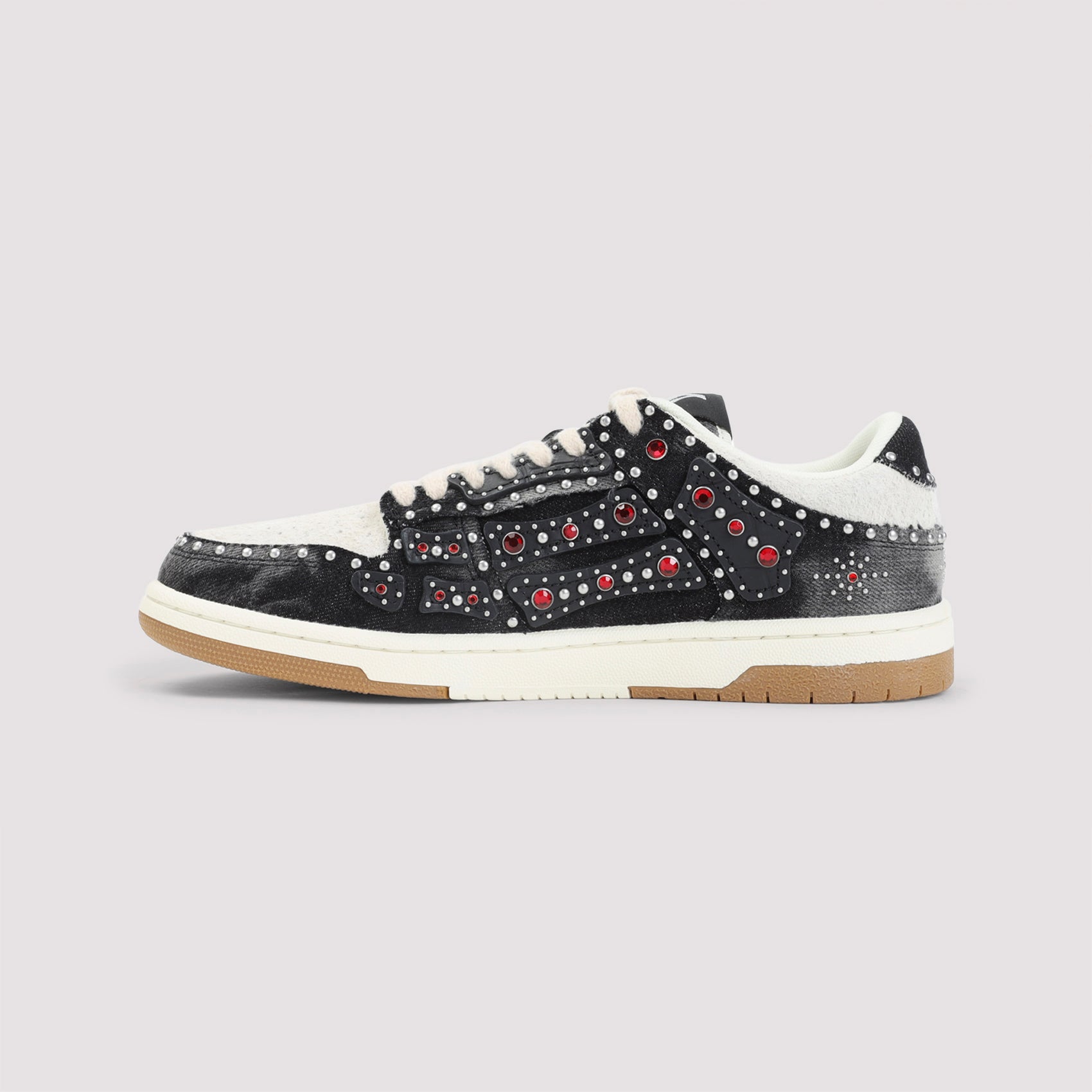 Studded Skeleton Top Low Sneakers Black Cotton Polyester Rubber Shoe