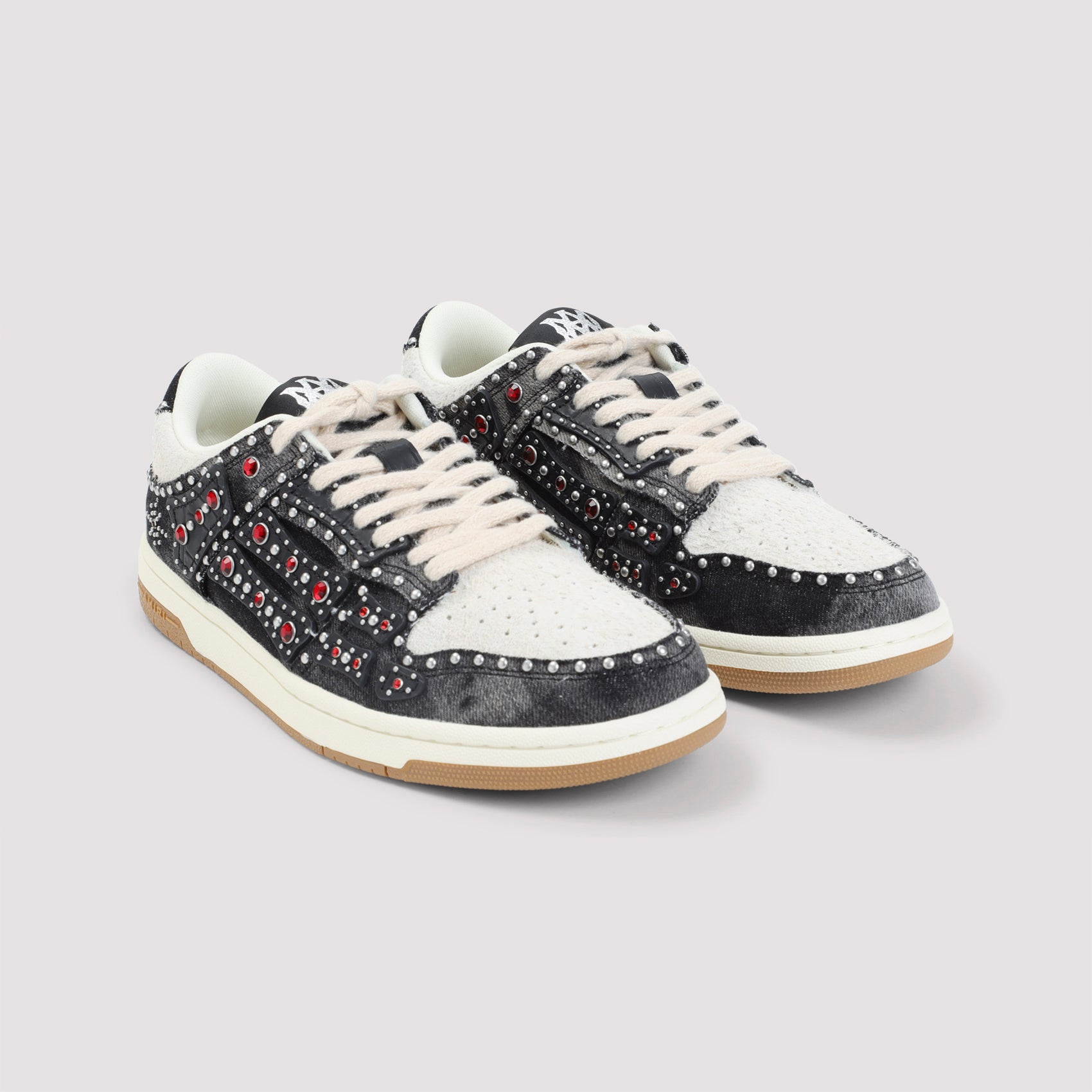 Studded Skeleton Top Low Sneakers Black Cotton Polyester Rubber Shoe