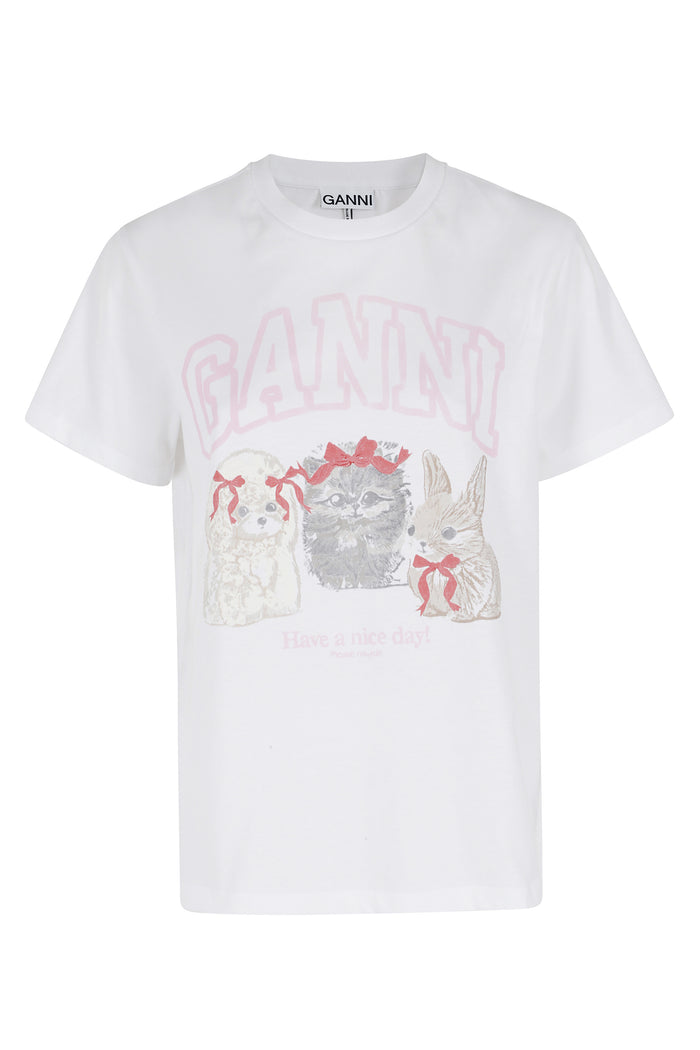 Basic Cotton Jersey Cute Animals White Organic T-shirt