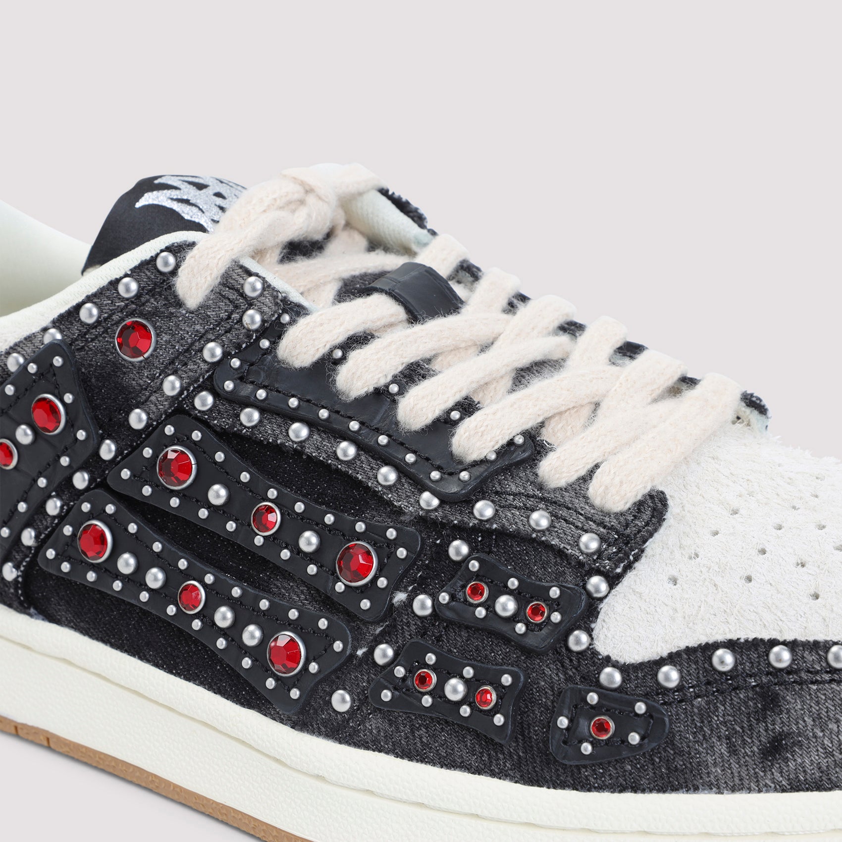 Studded Skeleton Top Low Sneakers Black Cotton Polyester Rubber Shoe