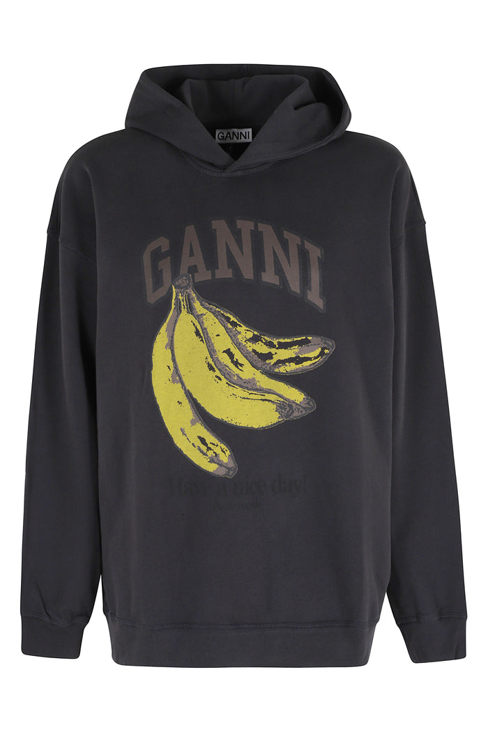 Isoli Hoodie Banana Print Grey Organic Cotton Felpa