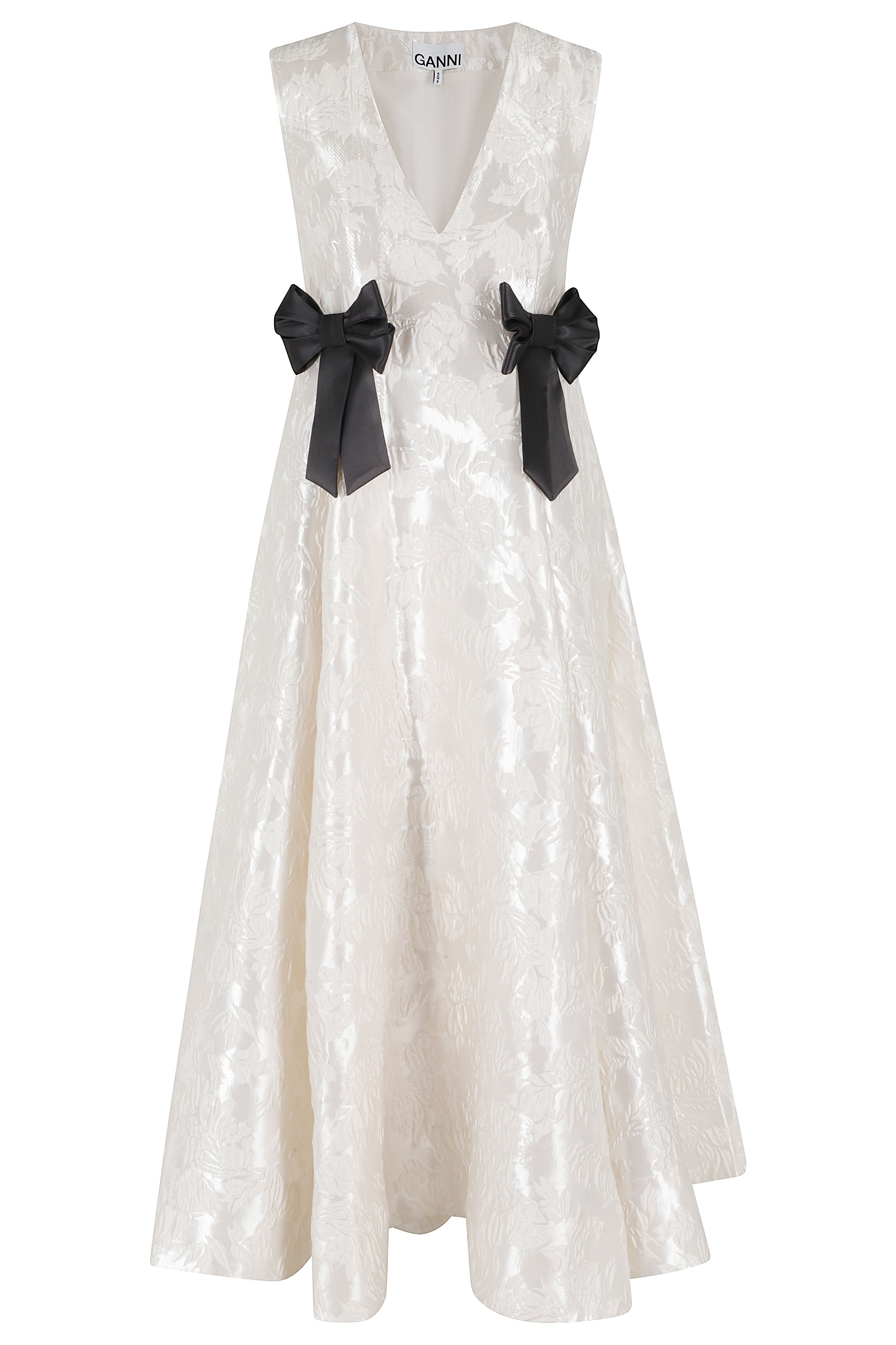 Satin Cloque V Neck Long Dress Nude & Neutrals Poliestere Riciclato Abito