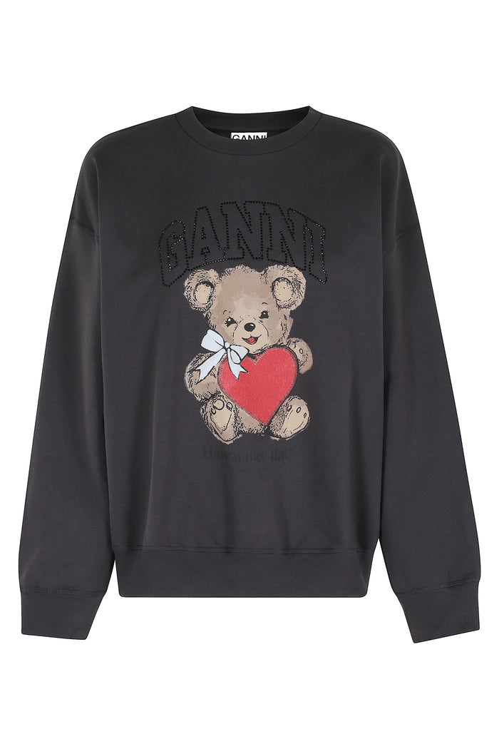Isoli Crewneck Bear With Rhinestone Black Cotone Felpa