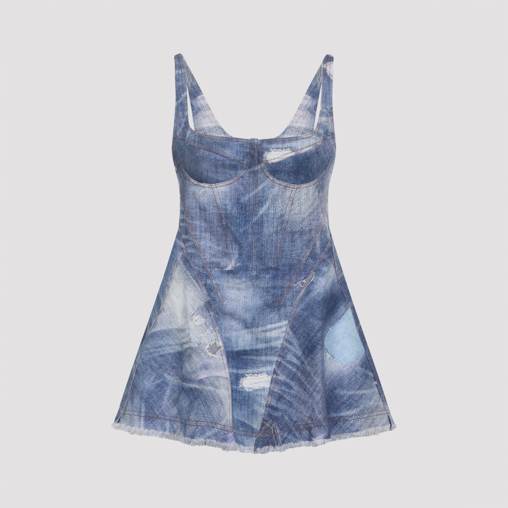 Cotton Mini Dress Blue Elastane