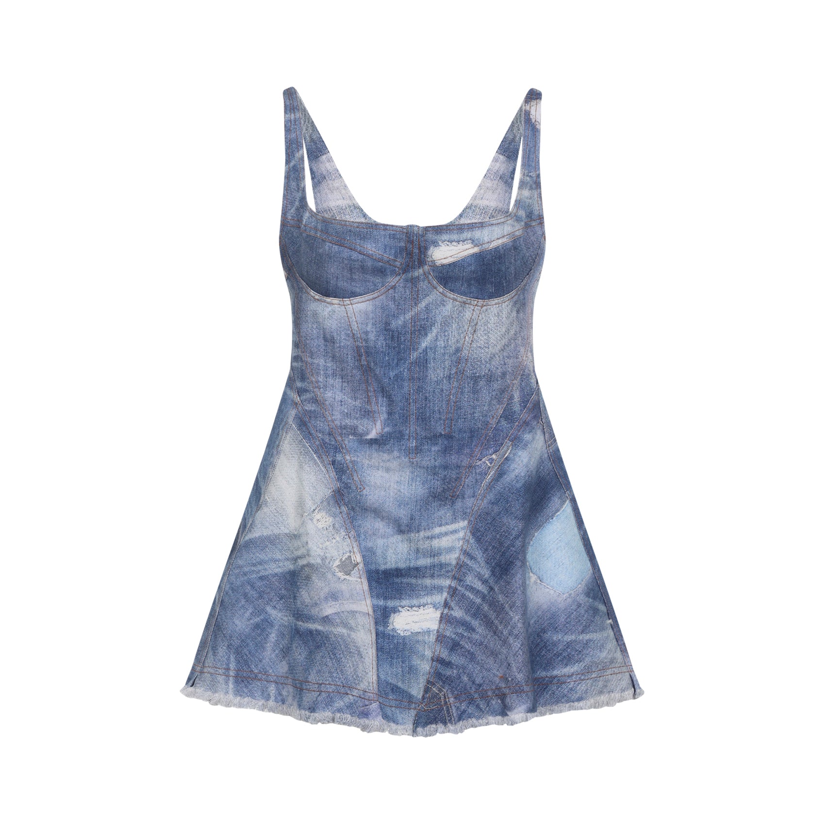 Cotton Mini Dress Blue Elastane