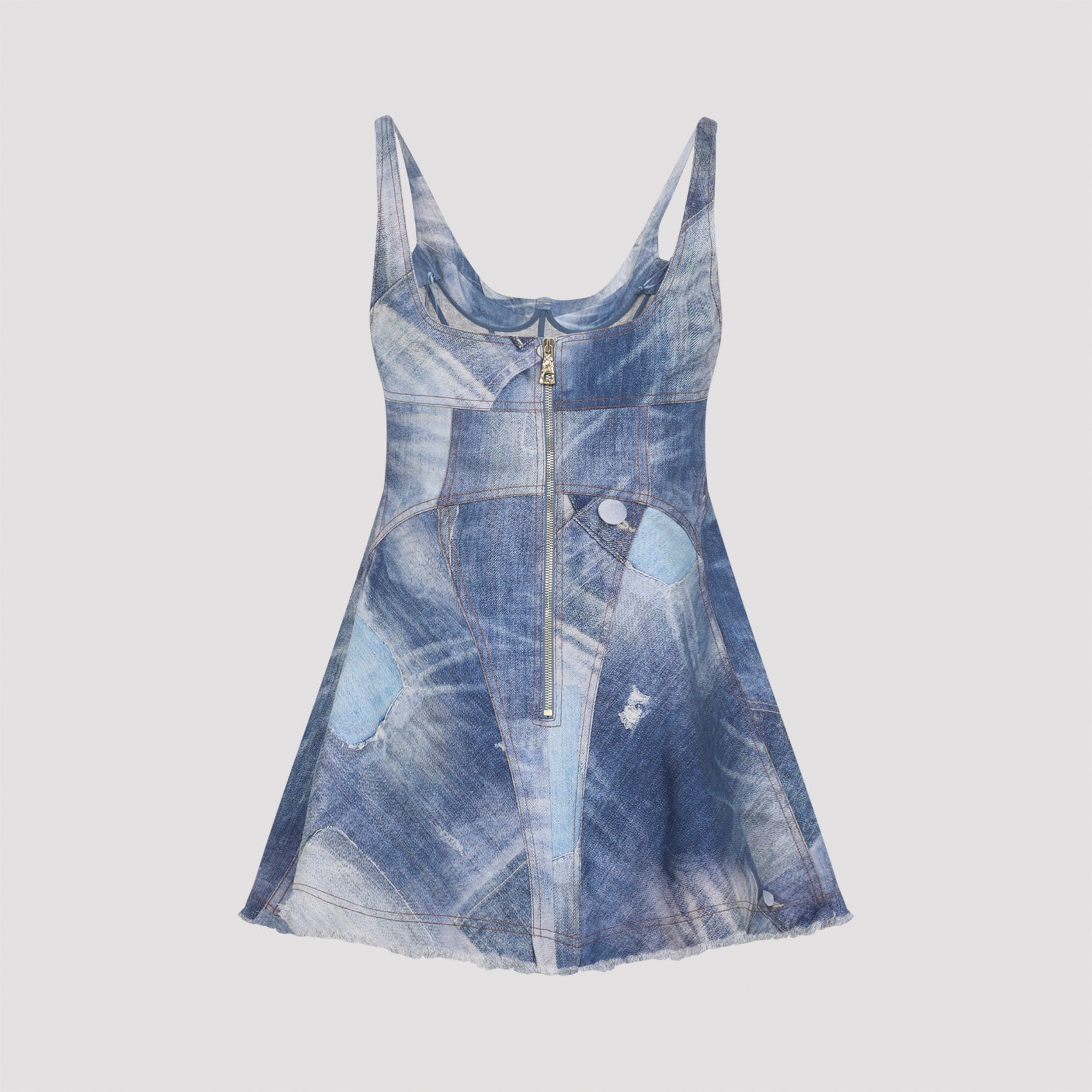 Cotton Mini Dress Blue Elastane
