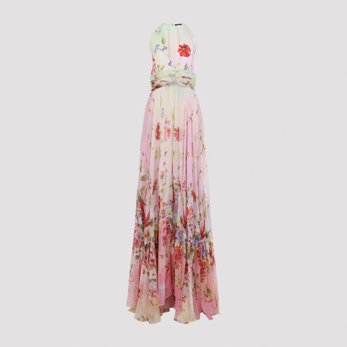 Miami Flowers Long Dress Multicolour Silk