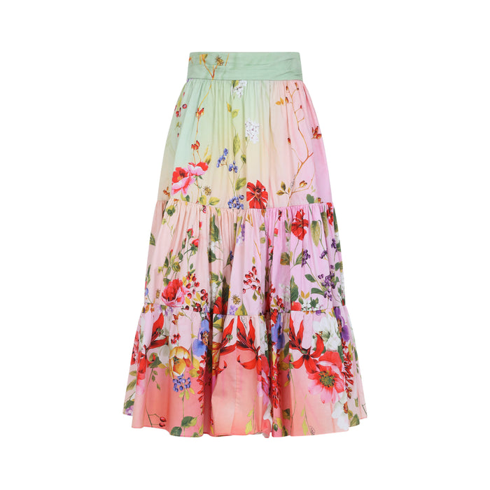 Miami Flowers Midi Skirt Green Cotton Elastane