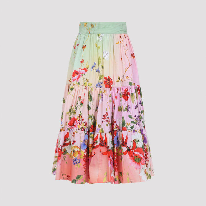 Roberto Cavalli Miami Flowers Midi Skirt Cotton